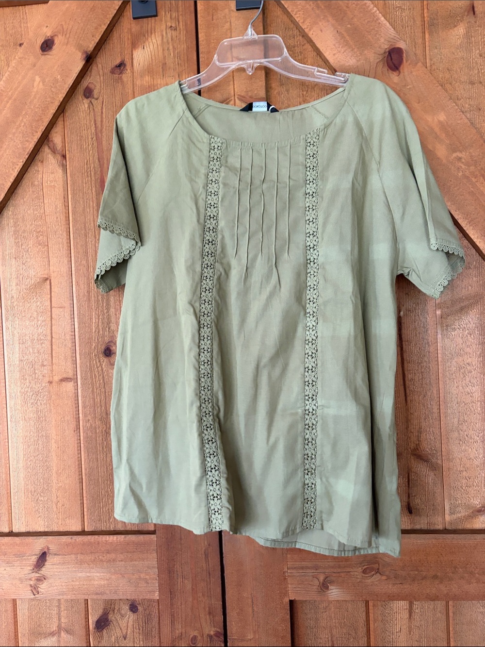 Olive Green Women's Pintuck Lace-Trim Blouse